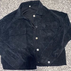 Crop Ribbed Button Up